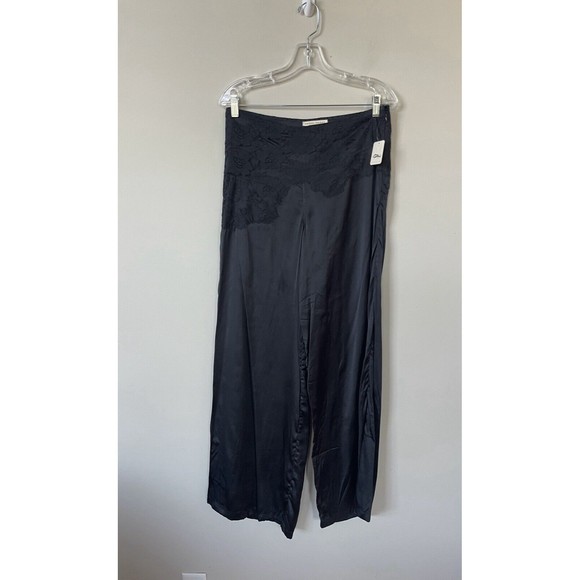 Free People x Brenda Knight Women Wide Leg Peppy Silk Lace Black Pants Sz M NWT